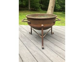 Copper Firepit Or Cauldron On Metal Stand - 19W X 10H Plus Stand