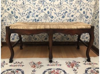 French Provincial Walnut Bench With Rush Seat  42'