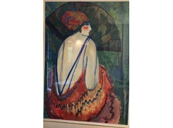 Art Deco Woman With Fan - Signed And Numbered Barbara A. Wood Lithograph  39'x49'H