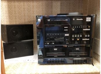 Mitsubishi DA-50R AM/FM Dual Cassette Stereo System VTG 1980s And Mitsubishi SS-50 Speaker Set