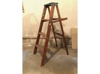Vintage Wooden Folding Ladder - 44'H With Shelf