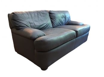 Blue Leather Love Seat, 2 Cushion By Leather Craft -
