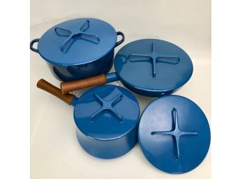 Dansk Kobenstyle Blue - Skillet With Lid, Stock Pot, Covered Pot Plus Extra Lid