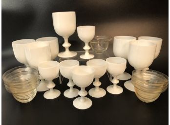 Vintage 1960s Vallerysthal & Portieux White Opaline Stemware - Milk Glass