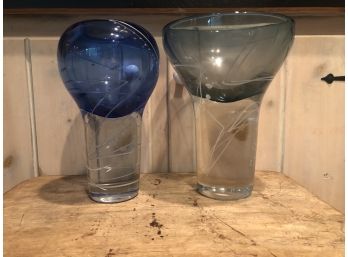 Pair Signed  Art Glass - Mark J Sudduth - Line Series- HEAVY  11'H And 10.5'H