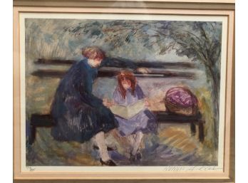 Girls Reading - Signed & Numbered Barbara A. Wood Framed Lithograph - Triple Matted