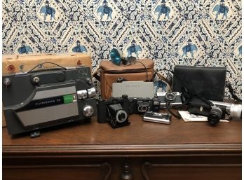 Vintage Camera And Projector Collection - Fujicascope M3, Autopak 8/s6, 35mm, 8mm Plus Opera Glasses Too
