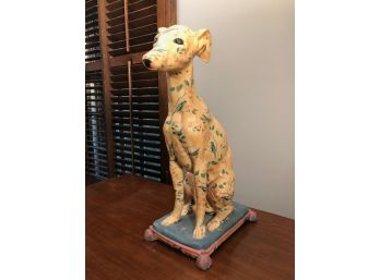 Tall Greyhound Dog Plaster Figurine On Base - 21'H