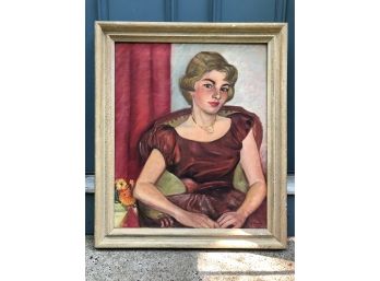 Original Portrait Of A Young Lady On Canvas  Framed- 1950s - Signed