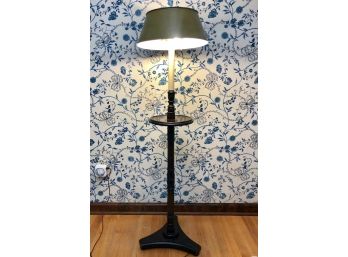 Vintage Colonial Style Floor Lamp With Table - Turned Wood Base, 10'D Table