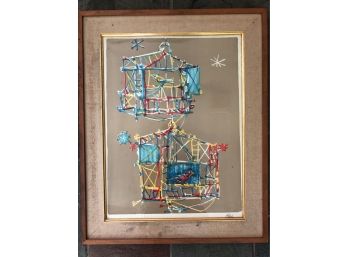 Caged Birds - Signed Lithograph, Framed Underglass 19x64