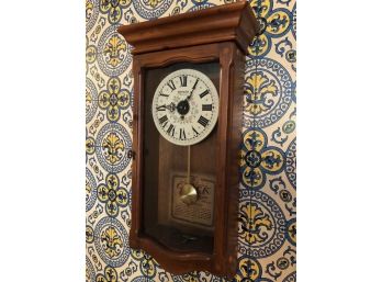 Vintage New England Clock Co. Spring Wound Pendulum Wall Clock  - 23.5'H