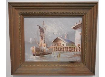Listed Artist Alfred George Morgan Signed Nautical Harbor Seascape Oil Painting