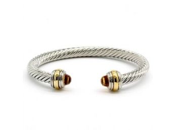 Citrine Twisted Cable Bangle Cuff Bracelet