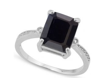 5.33 CT Enhanced Genuine Sapphire & Diamond Accent 18KPG Silver Ring