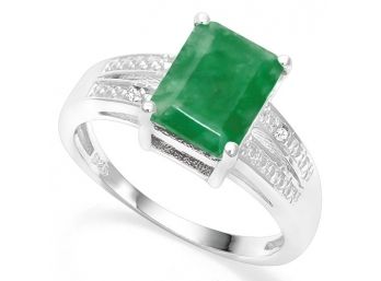 2.00CT Enhanced Genuine Emerald & Diamond Accent Sterling Silver Ring