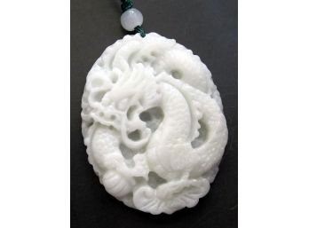 255 Cts Of Real White Green Jade Super Power Dragon Amulet
