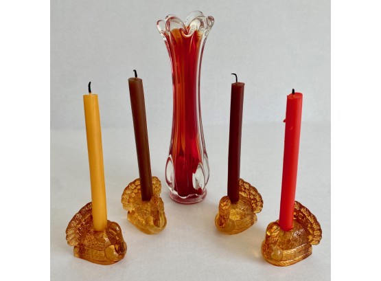 New Turkey Candle Holders & Red Glass Vase