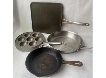 Calphalon Grill & Frying Pan, Cast Iron Pan &  Nordic Ware Ebelskiver Pancake Pan