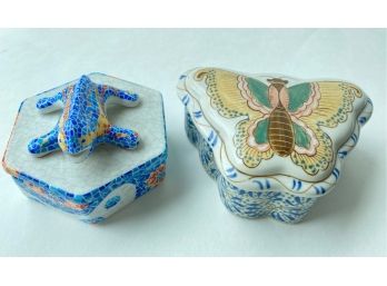 2 Trinket Boxes With Lids, Gaudi Barcelona Turtle & Thailand Butterly