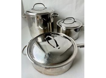 Vintage Cuisinart Pot Set: Pasta, Frying Pan & Sauce Pan With Lids