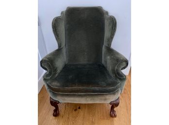 Vintage Velvet Armchair With Carved Wood Legs