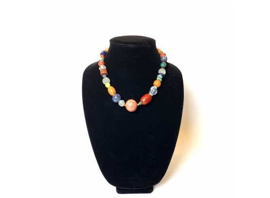 Vibrantly Colored Semi Precious Stone Graduating Necklace With Hook Clasp