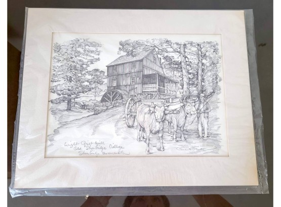 Unframed Wight Gristmill Old Sturbridge Village Etching- Charles H. Overly