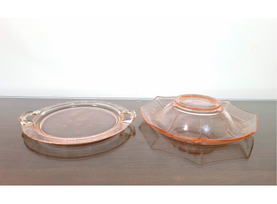 Set Of Pink Glass Serving Platters