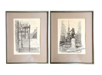 C.M Goff - Etchings Group - Louisburg Square & Old North Church Paul Revere Statue