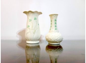 Belleek Ireland Pottery - Shark Spill And Daisy Spill Shamrock Vases