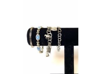 Sterling Silver Bracelet Group - Charm, Opal, Tribar & Rolo