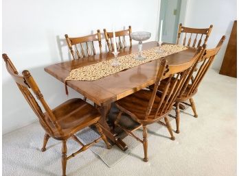 Vintage Ethan Allen Trestle Style Dining Table And Chairs - Hierloom Nutmeg Maple Collection
