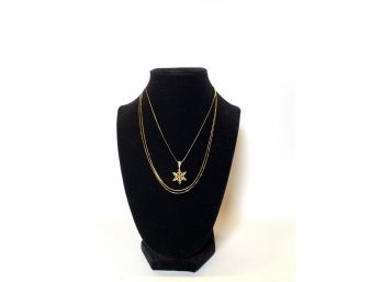 14k Gold - Trio Of Dainty Chains With Snowflake Pendant