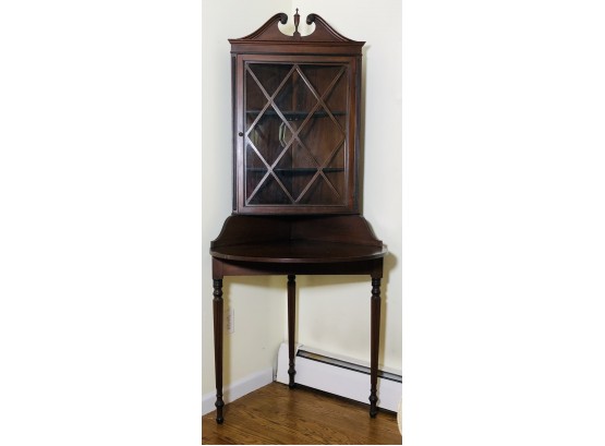 HEIGHT?? Glass Fronted Corner Curio With Three Shelves Top Ogee And Drop-leaf Desk