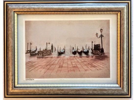 Peaceful Framed Canal Scene Of Gondolas In The Bay ~ Signed Veringia 9'