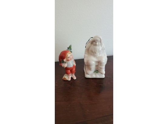 Pair Of Two Adorable Santa And Elf Ornaments