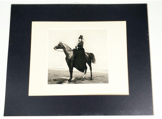 Black And White Print Of Woman On Horse  By French Painter Carolus Duran