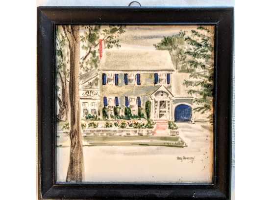 Wonderful Original Signed Fire Glazed Framed Tile A House In The Woods By Betsy Pearoy 9'