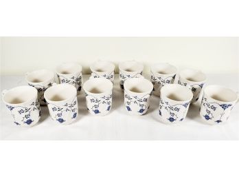Set Of Porcelain Mugs And Platter With Elegant Blue Flower Design