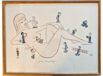 Fabulous! Rare Find ~ Iconic Miss Buxley Nude Drawing By Mort Walker 25' Wide ~ Framed ~ HAS PROVENANCE
