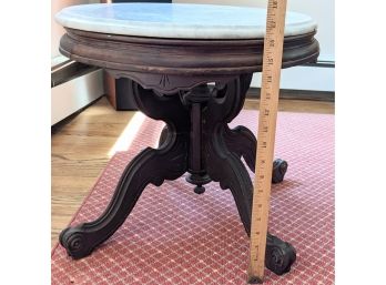 Charming Smaller Victorian Eastlake Table With Turnings And Marble Top 17x24'