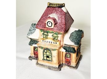 Cute Station House Christmas Village Piece