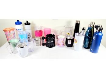 Assorted Mugs And Reusable Water Bottles, Including Hydroflask