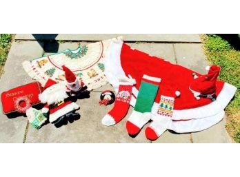 Plush Christmas Lot Including Tree Skirt, Stockings  As Shown ~ Pre-Loved