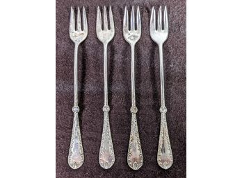 4 Fancy Patterned Vintage Sterling Silver Olive Forks ~ 73g
