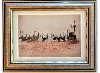Peaceful Framed Canal Scene Of Gondolas In The Bay ~ Signed Veringia 9'