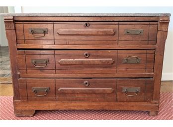 Very Antique Granite Topped Chest Of Drawers With Hand Wrought Pulls For Restoration Delicate And Fragile