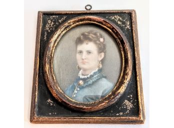 Very Fine Handpainted Familial Antique Portrait On Ivory Great Grandma Bonner 3x4'