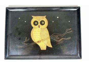 Rare Fabs MCM Ebony Celluloid Inlaid Owl Tray